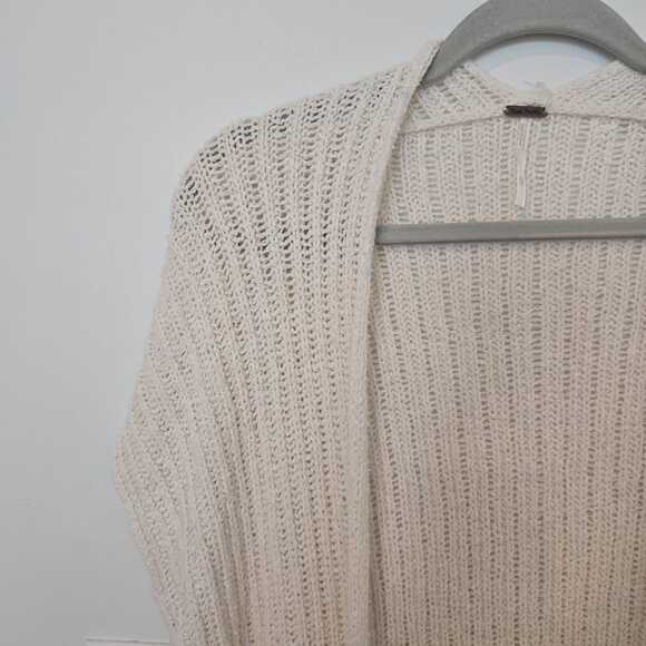 Free People Duster Vest Size XS Ivory Sloppy Pocket Cotton Linen Open Knit Boho - Picture 2 of 8